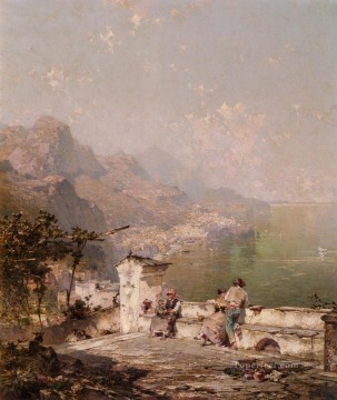 フランツ・リヒャルト・ウンターバーガー Painting - アマルフィ サレルノ湾の風景 フランツ・リヒャルト・ウンターベルガー